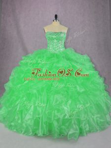 Gorgeous Ball Gowns Quinceanera Dress Green Strapless Organza Sleeveless Floor Length Lace Up