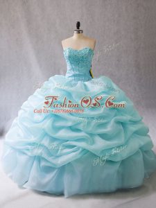 Classical Aqua Blue Sweetheart Neckline Beading and Pick Ups Quinceanera Gown Sleeveless Lace Up
