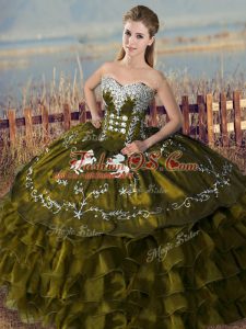 Trendy Sweetheart Sleeveless Lace Up Sweet 16 Dresses Olive Green Organza