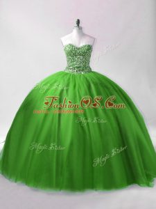 Sleeveless Floor Length Beading Lace Up Ball Gown Prom Dress with Green