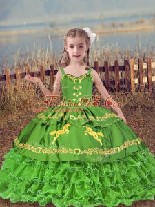 Eye-catching Organza Lace Up High School Pageant Dress Sleeveless Floor Length Beading and Embroidery and Ruffled Layers