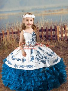 Dramatic Blue Sleeveless Organza Lace Up Pageant Dress for Womens for Wedding Party