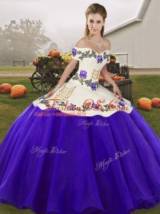 Floor Length Ball Gowns Sleeveless White And Purple Sweet 16 Dresses Lace Up