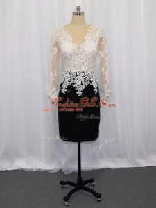 Noble White And Black Long Sleeves Lace Mini Length Dress for Prom