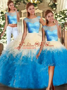 Wonderful Floor Length Backless Quinceanera Gown Multi-color for Military Ball and Sweet 16 and Quinceanera with Lace and Ruffles