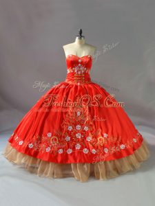 Floor Length Red 15th Birthday Dress Organza Sleeveless Embroidery