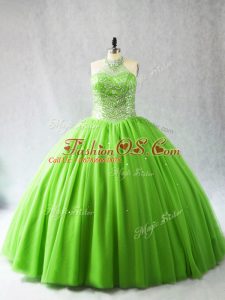 High End Halter Top Neckline Beading 15 Quinceanera Dress Sleeveless Lace Up