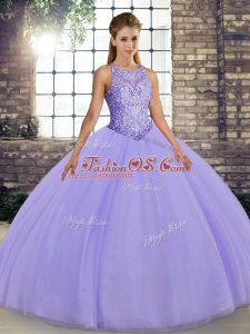 Unique Lavender Sleeveless Floor Length Embroidery Lace Up Sweet 16 Dresses