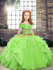 Classical Off The Shoulder Lace Up Beading and Ruffles Girls Pageant Dresses Sleeveless