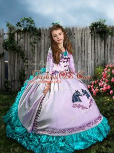 Ball Gowns Sleeveless White Little Girls Pageant Dress Sweep Train Lace Up