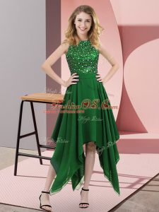 Empire Prom Party Dress Dark Green High-neck Chiffon Sleeveless Asymmetrical Zipper