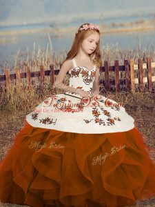 Excellent Straps Sleeveless Lace Up Custom Made Pageant Dress Rust Red