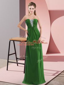 Excellent Sleeveless Floor Length Beading Zipper Dress for Prom with Green