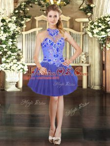 Suitable Mini Length Blue Homecoming Dress Tulle Sleeveless Embroidery