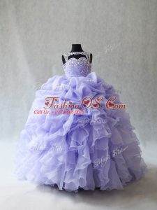 Ball Gowns Sleeveless Lavender Little Girl Pageant Dress Brush Train Lace Up