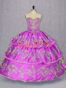 Custom Made Satin and Organza Sweetheart Sleeveless Lace Up Embroidery and Ruffled Layers Quinceanera Gowns in Lilac