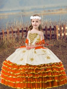 Adorable Floor Length Orange Red Little Girls Pageant Dress Straps Sleeveless Lace Up