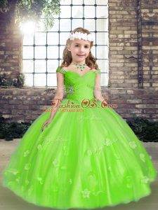 Sleeveless Beading and Hand Made Flower Floor Length Little Girl Pageant Gowns