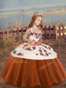 Floor Length Rust Red Little Girl Pageant Gowns Straps Sleeveless Lace Up