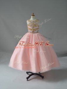 Popular Tulle Sleeveless Floor Length Pageant Gowns For Girls and Beading
