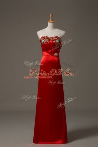 Sweetheart Sleeveless Lace Up Prom Dresses Red Satin