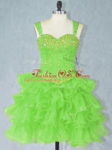 Edgy Organza Lace Up Dress for Prom Sleeveless Mini Length Beading and Ruffled Layers