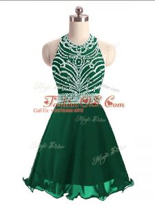 Fancy Green Lace Up Halter Top Beading Prom Evening Gown Chiffon Sleeveless