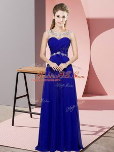 Inexpensive Blue Empire Beading Mother Of The Bride Dress Backless Chiffon Sleeveless Floor Length