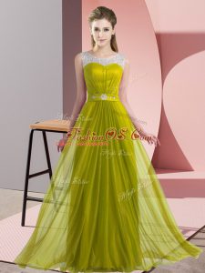 Floor Length Empire Sleeveless Olive Green Vestidos de Damas Lace Up