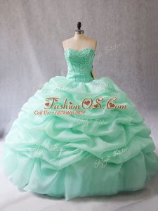 Great Floor Length Lace Up Sweet 16 Dresses Apple Green for Sweet 16 and Quinceanera with Beading and Pick Ups
