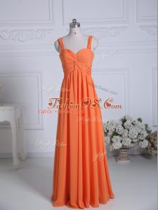 Popular Floor Length Orange Wedding Party Dress Chiffon Sleeveless Ruching