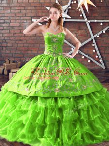 Artistic Satin and Organza Sleeveless Sweet 16 Quinceanera Dress and Embroidery