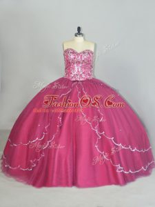 Sleeveless Beading and Sequins Lace Up Sweet 16 Dresses with Red Brush Train