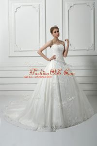 Cheap White Ball Gowns Beading and Lace Wedding Gowns Lace Up Tulle Sleeveless