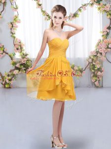 Fabulous Gold Empire Sweetheart Sleeveless Chiffon Knee Length Lace Up Ruffles and Ruching Quinceanera Court of Honor Dress