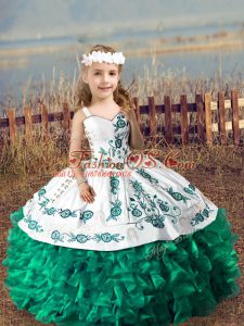 Nice Organza Sleeveless Floor Length Pageant Dress for Teens and Embroidery and Ruffles