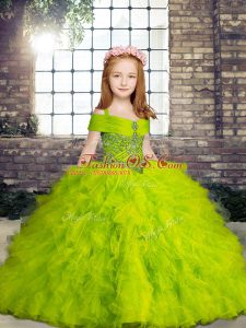 Trendy Straps Neckline Beading and Ruffles Winning Pageant Gowns Sleeveless Lace Up