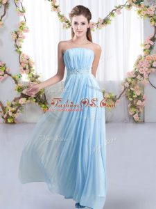 Glorious Sleeveless Beading Lace Up Court Dresses for Sweet 16 with Baby Blue Sweep Train