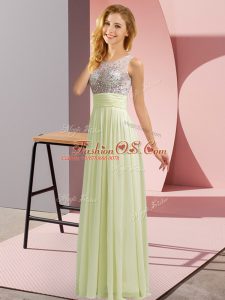 Lovely Chiffon Sleeveless Floor Length Bridesmaids Dress and Beading