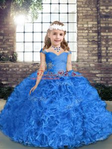 Best Sleeveless Lace Up Floor Length Beading and Ruching Kids Formal Wear