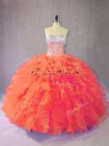 Orange Lace Up Sweet 16 Dress Beading and Ruffles Sleeveless Floor Length