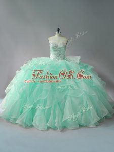 Sleeveless Beading and Ruffles Lace Up Quinceanera Gowns with Apple Green Court Train