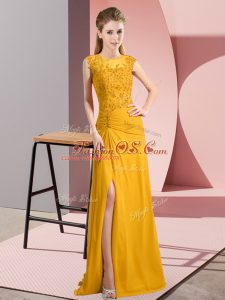 Gold Chiffon Zipper Prom Party Dress Sleeveless Floor Length Beading