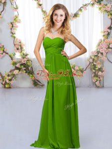 Best Floor Length Green Quinceanera Dama Dress Chiffon Sleeveless Beading