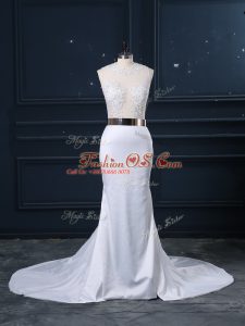 Fashionable White Zipper Wedding Dress Appliques and Sashes ribbons Sleeveless Brush Train