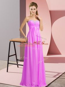 Floor Length Lilac Party Dresses Chiffon Sleeveless Beading
