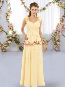 Straps Sleeveless Lace Up Dama Dress for Quinceanera Yellow Chiffon