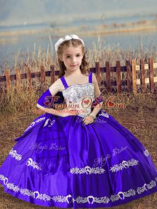 Satin Straps Sleeveless Lace Up Beading and Embroidery Pageant Dress Toddler in Purple