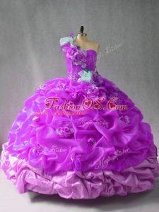 Sexy One Shoulder Sleeveless Organza Quinceanera Dress Pick Ups and Hand Made Flower Lace Up
