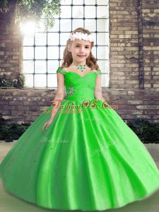 Sleeveless Floor Length Beading Lace Up Kids Pageant Dress with